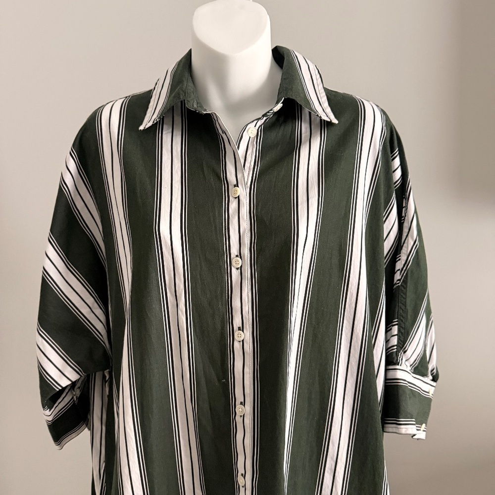 MADEWELL Awesome Evergreen Striped Shirt Dress Duster Sz S NWT $130!! - Picture 2 of 5
